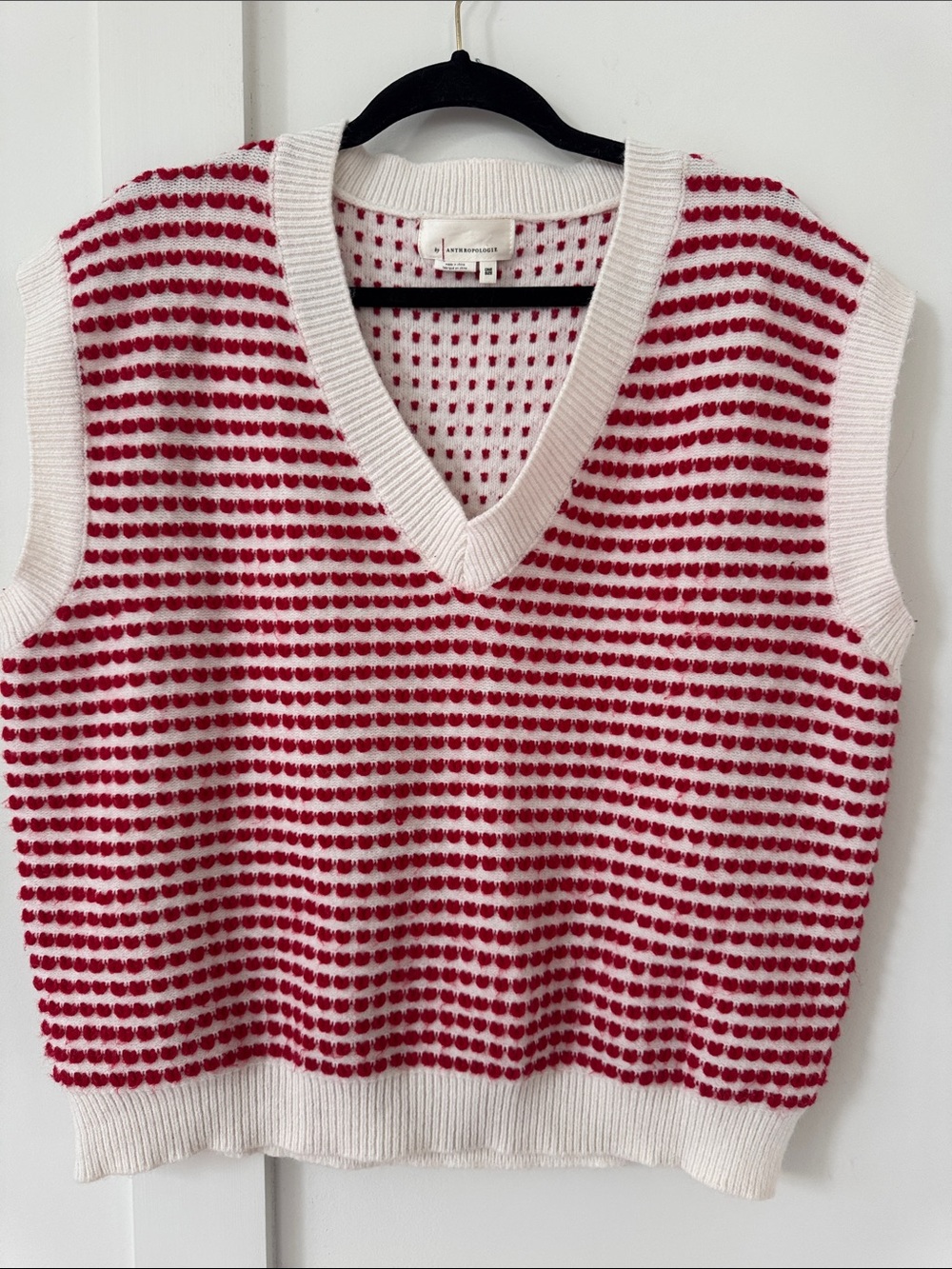Anthropologie Red and White V-Neck Sweater Vest OS